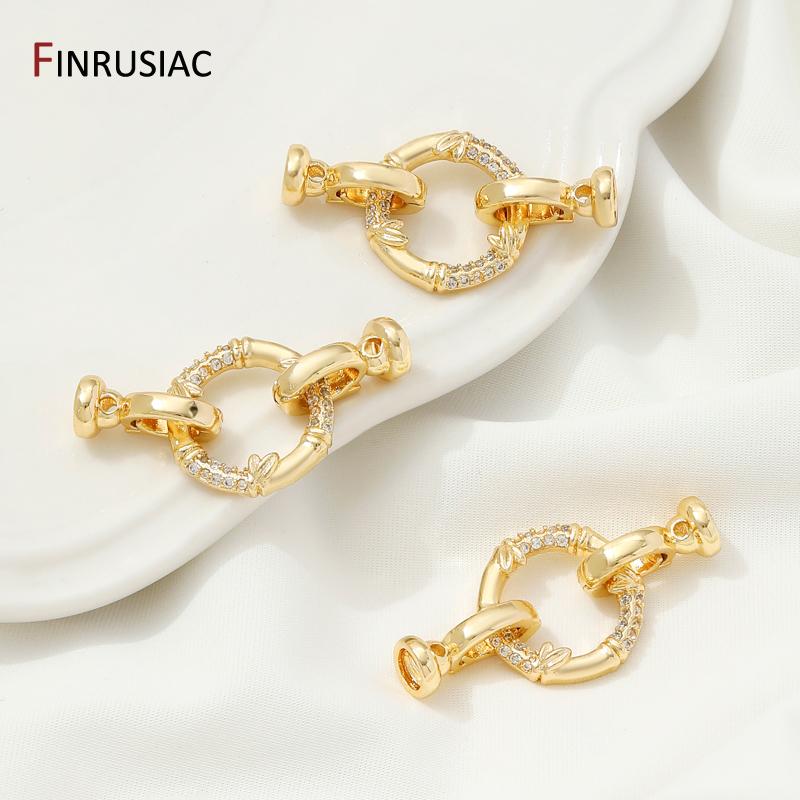 14K Gold Plated Brass With Zircon Round Fastener Clasps Lock,Closured Clasps Connector For DIY Jewelry Making Accessories