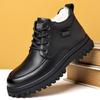 2024 Winter Shoes Men Ankle Boots Fashion Brand Male Footwear Microfiber Leather Warm Plush Male Boot Flat Non-slip Pure Black
