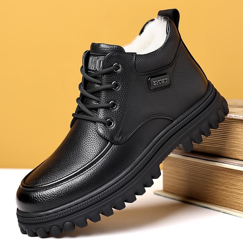 2024 Winter Shoes Men Ankle Boots Fashion Brand Male Footwear Microfiber Leather Warm Plush Male Boot Flat Non-slip Pure Black