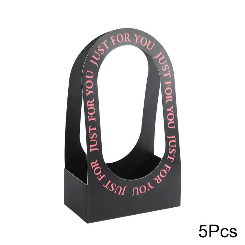 5pcs Foldable Double Sided Printed Gift Boxes Craft Flower Basket Bouquet Wrapping Material Kraft Paper With Handle Valentines Day