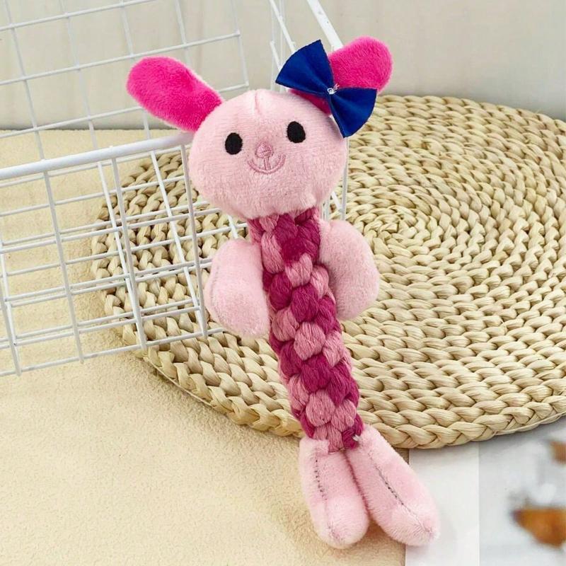 1pc Pet Plush Rope Braided Toy, Cute Animal Shaped Frog Panda Bear Rabbit Design, Chew Toy For Dog Training And Interaction