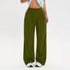Women's Fashionable Solid Color Straight Leg Pants With High Waist Button Pockets And Elastic Waist Casual Pants