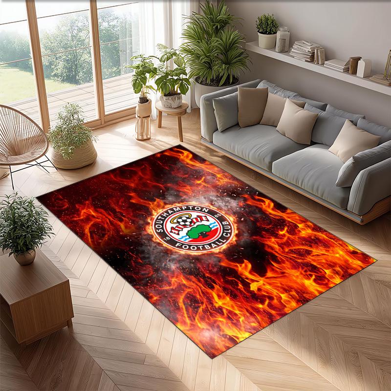 Southampton Football Print Crystal Velvet Rug, Comfortable Water Absorbent Non Slip Indoor Floor Carpet