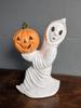 Vintage Ghost Holding Pumpkin Figurine with Warm White Light Bulb Small Night Light Halloween Decoration Indoor Use