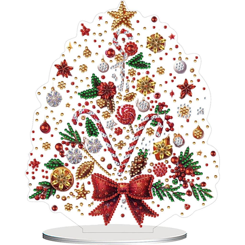 2D Flat Christmas Tree Print DIY Desktop Diamond Art Kits Diamond Painting Desktop Ornaments Kit for Home Office Desktop Decor