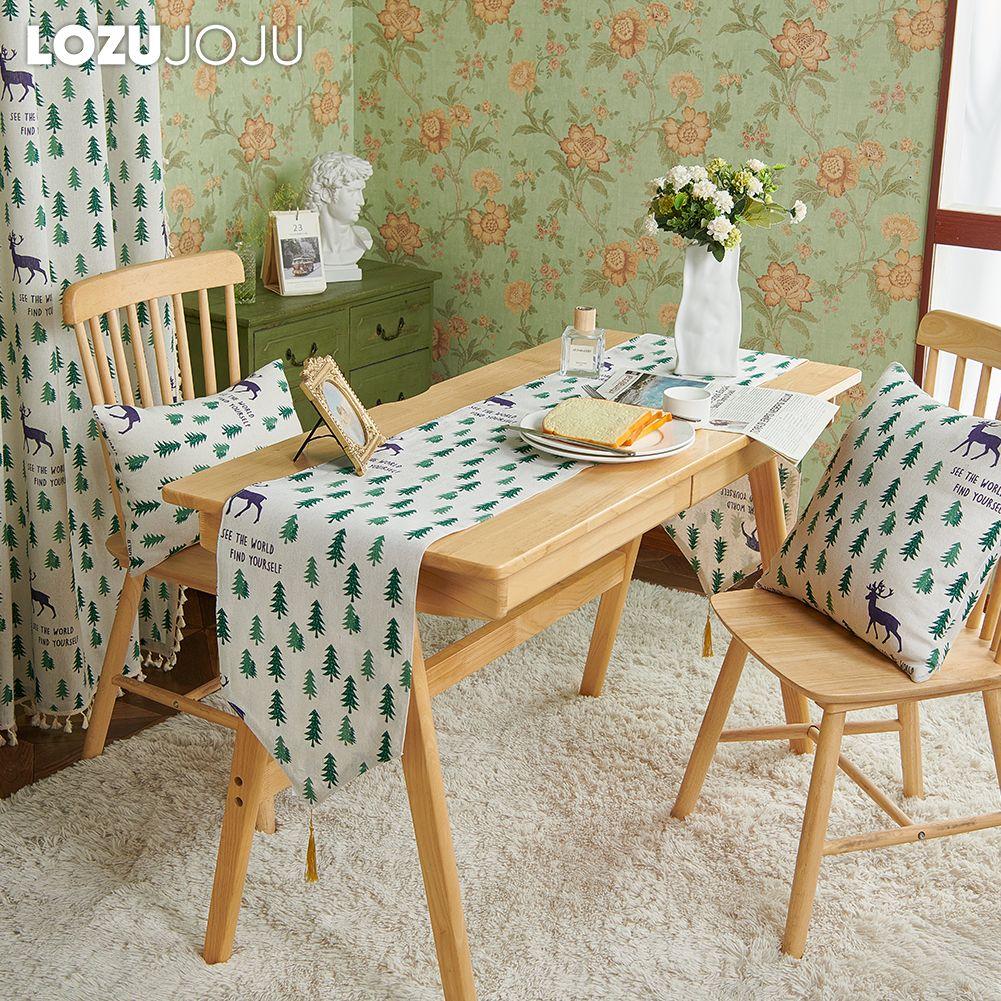 1PC Hot Selling Versatile Christmas Elk Pattern Cotton and Linen Printed Tassel Table Runner Dinner Table Decorative for Home Table LOZUJOJU