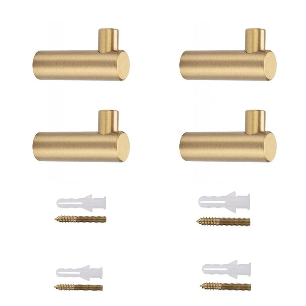 

4Pack L-Shaped Gold Brass Decorative Wall Hooks Gold Simple Robe Towel Hook Bathroom