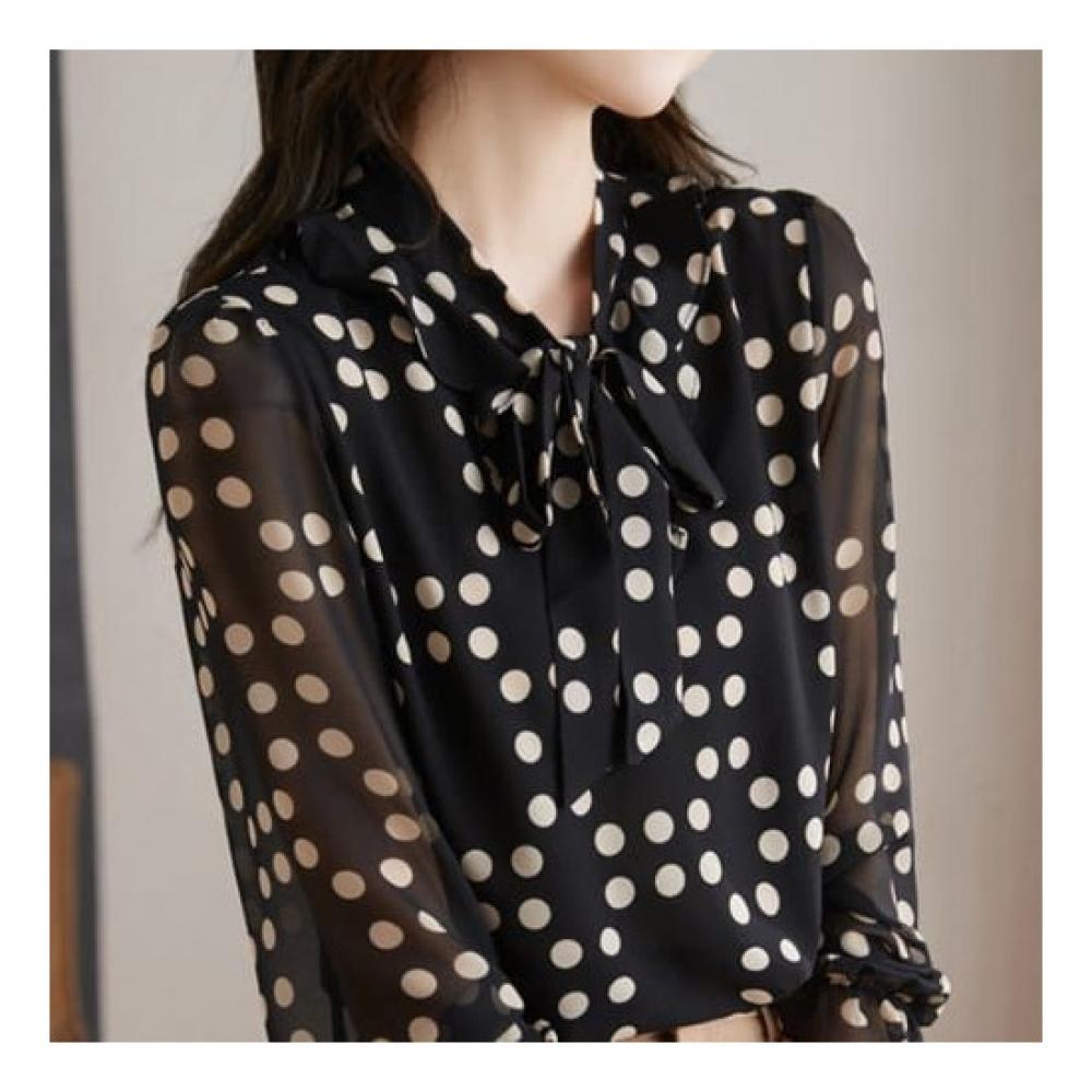 Navava Vintage Dot Ribbon Neck Blouse Nb1299