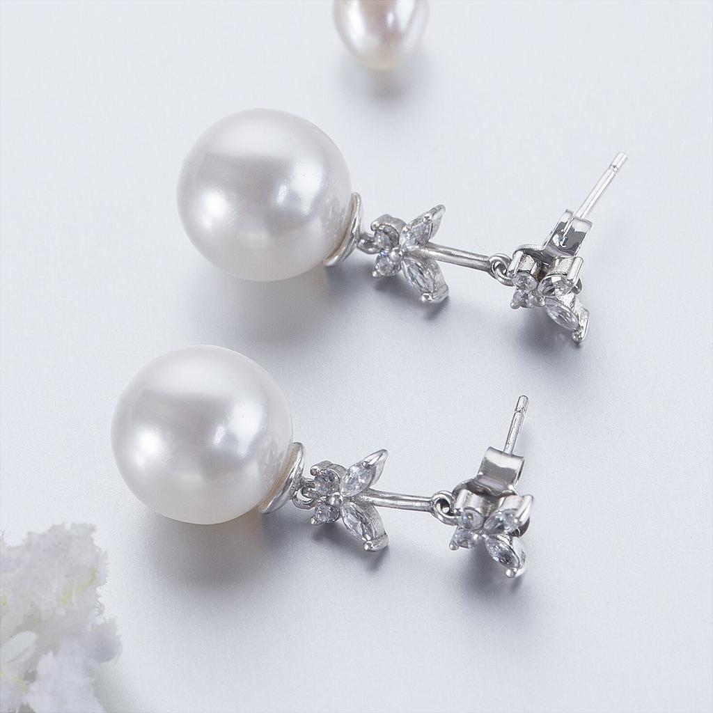 925 Sterling Silver Freshwater Cultured Pearl Drop Earrings For Women Butterfly Shape Crystal Fine Handmade Jewelry Party Gifts