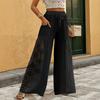 Women's Drawstring Waist Lace Patchwork Wide Leg Pants Casual Beach Trousers