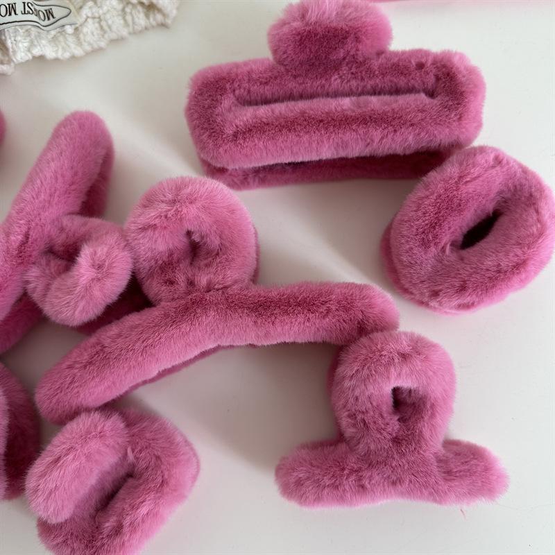 High-End Korean Plush Pink Shark Hair Clip - Autumn/Winter Collection