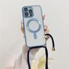 Crossbody Necklace Lanyard Magnet For Magsafe Wireless Charging Case For iPhone 17 16 15 13 12 11 14 Pro Max Plating Clear Cover