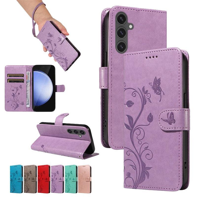 Suitable for Samsung S24FE phone case, S25/S24Ultra embossed apricot blossom tree protective case, A56 with hand strap
