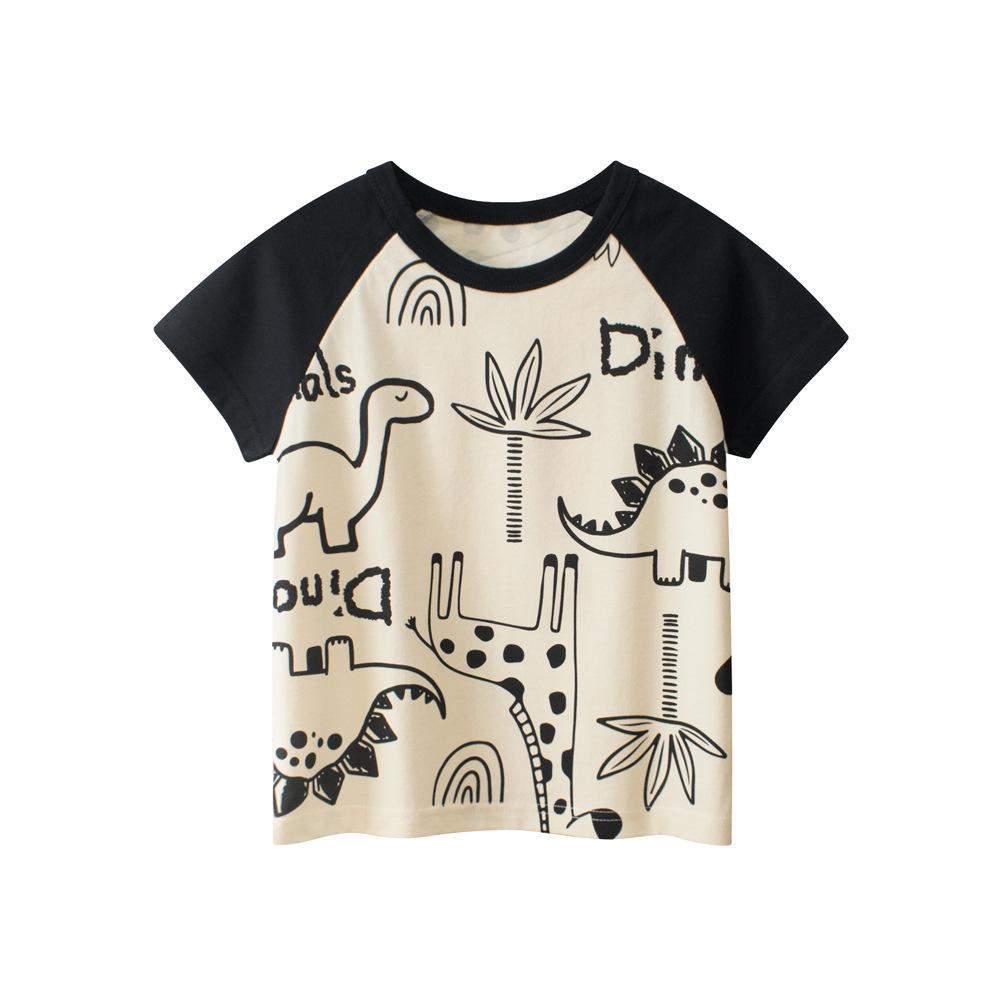 27kids Boys' Dinosaur Cartoon Raglan T-Shirt, 2025 Summer Collection.