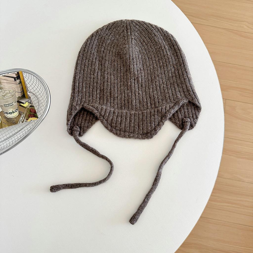 Balaclava Hat% WOOL Pure Wool Short Brim Ear Protector Knitted Hat Women's Autumn and Winter Wool Flight Hat