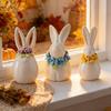Påskkeramikkaninfigur Mini Blomma Kaninstaty Vår Påsk Hem Kontor Semesterfest Dekoration Prydnad