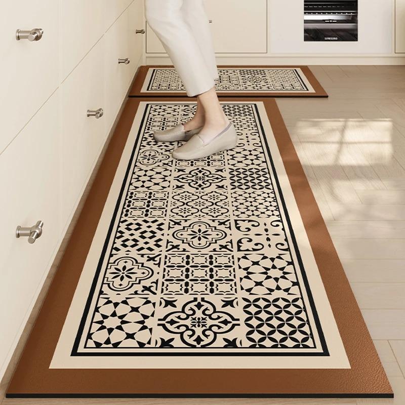 Non-slip Oil-proof Kitchen Floor Mat American Retro Waterproof Wipeable Carpet Long Decoration Rug Free Cleaning