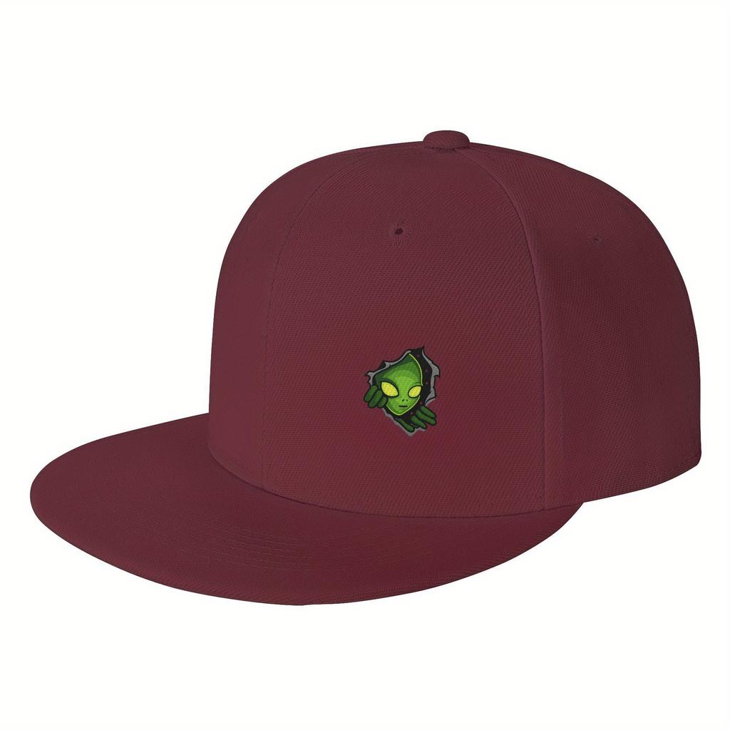 Alien Peeking Through Hole Snapback Cap Adjustable Polyester Flat Brim Baseball Hat Casual Outdoor Unisex