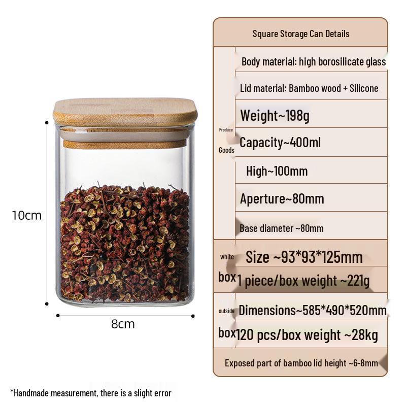 Square Borosilicate Glass Storage Jar for Coffee, Tea, Grains & Bracelets