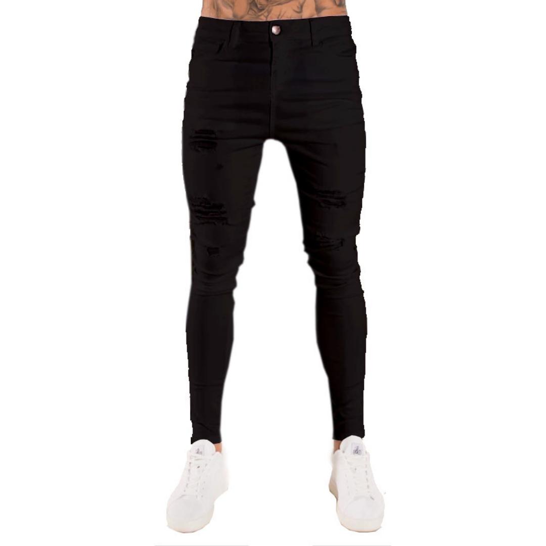 

New Men s Pants White Ripped Jeans Black Slim High-waisted Jeans for Men S чёрный