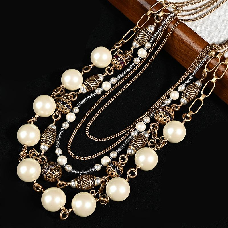 Retro Original Multi-layer Mid-length Hand-wound Pearl Sweater Chain, Versatile High-end Necklace Neck
