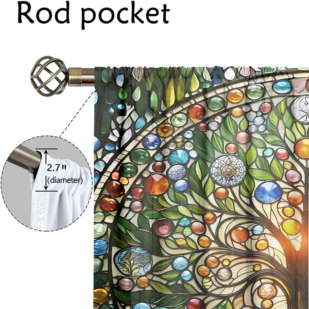 2Pcs Magic Tree Curtains 3D Colorful Glass Mosaic Pattern Living Room Bedroom Balcony Sunshade Art Decor Curtains