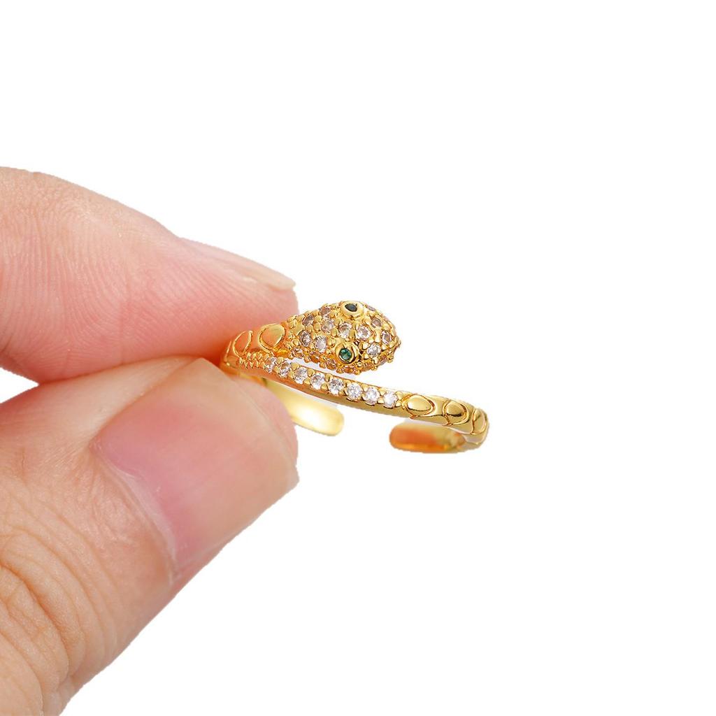 Women's Luxury Snake Bracelet: Fully Diamond-Encrusted, Adjustable Open Design, Niche Style, Copper with Real Gold Plating.