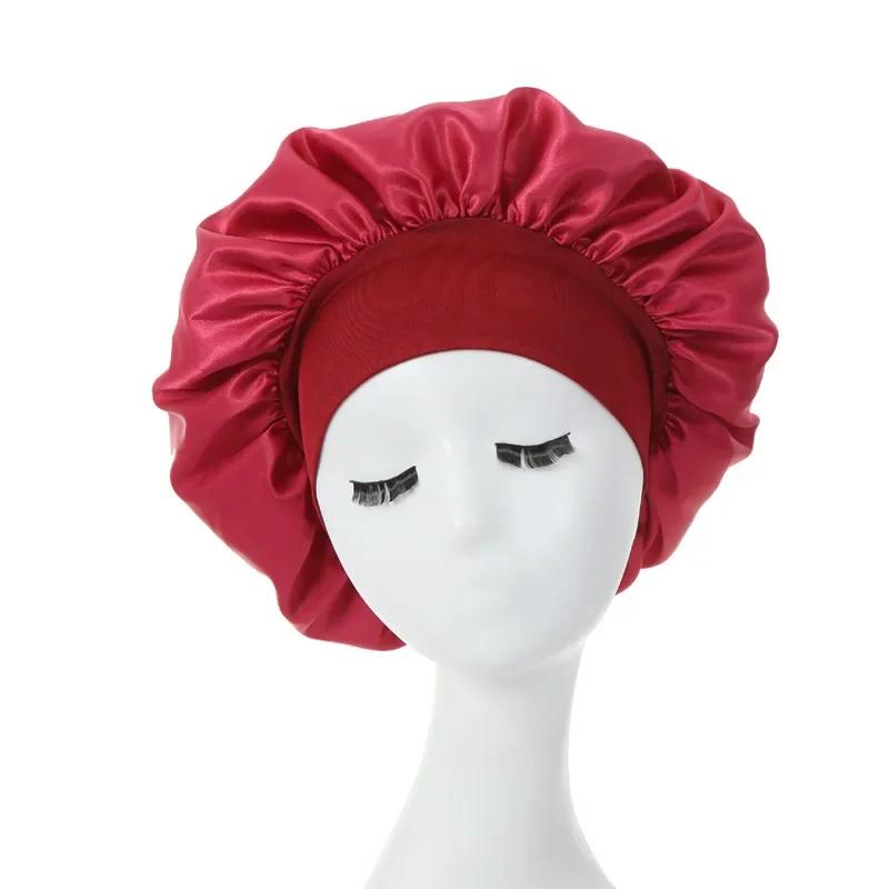 Women Sleeping Caps Bathroom Satin Solid Color Stretch Bonnets For Sleeping Women Styling Accessories