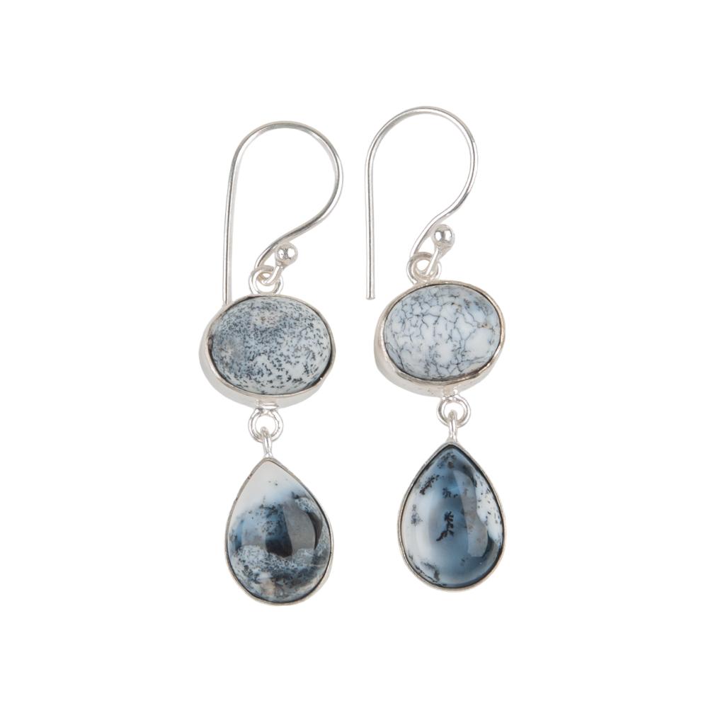 Rare Dendritic Opal Gemstone 925 Sterling Silver Jewelry Handmade Earrings 1.88" EE-73-14