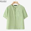ZANZEA Women Loose Casual Round Neck Solid Color Half Sleeve Blouse