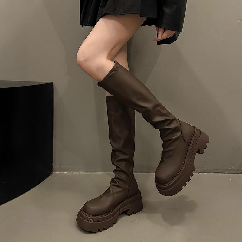 Thick-soled Boots Women's Autumn and Winter New Retro But Knee-thin High Knight Boots