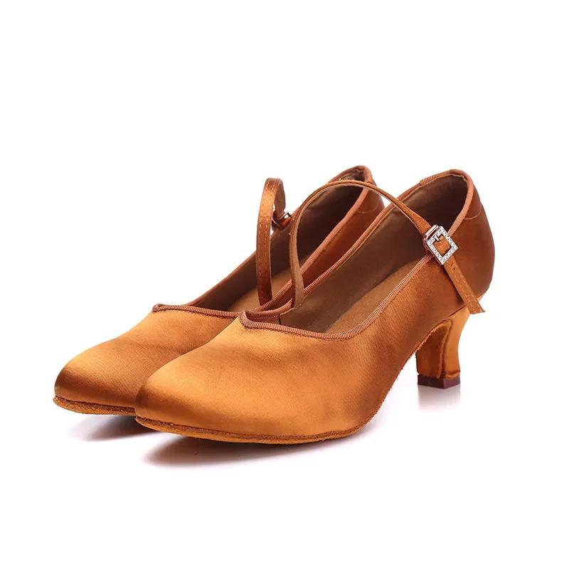 Women Dance Shoes Modern Classic Tango Jazz Standard Ballroom Latin Dance Shoes Black/Brown/Pink Satin Heeled 5/7cm