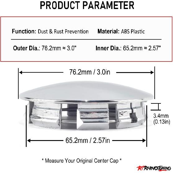 

RTrhinotuning 4 PCS 76.2 mm Wheel Center Caps Compatible with 2002-2014 F150 2007-2015 Expedition 2L34-1130, OD: 3 in / 76.2 mm ID: 2.57 in / 65.2 mm