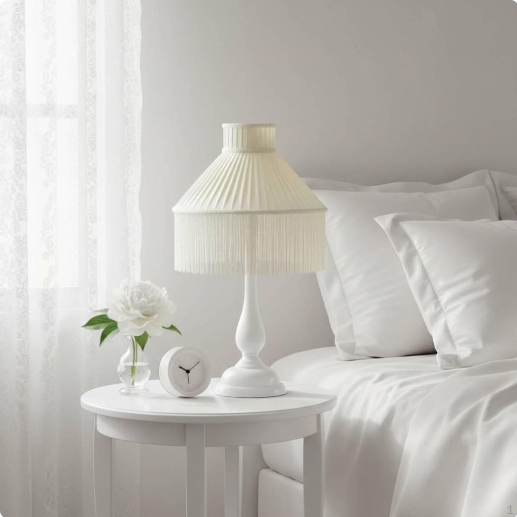 Textile Lampshade with Tassels Replacement Vintage Style Lamp Cover for Bedroom, Living