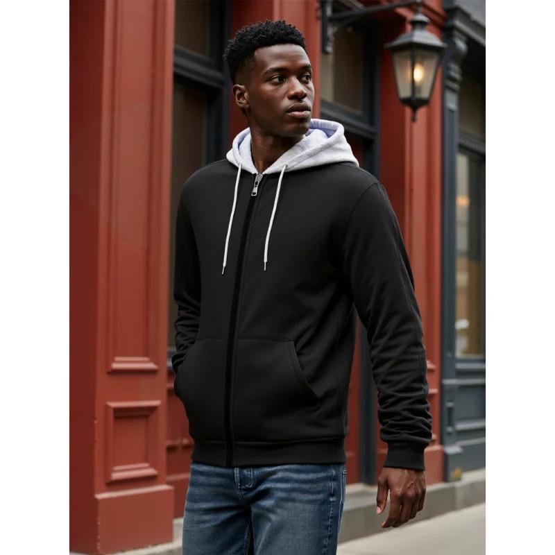 Spring Autumn New Men's Korean Color Block Hoodie Crew Neck Zip Up Lightweight Cardigan Casual Versatile Youth Jacket