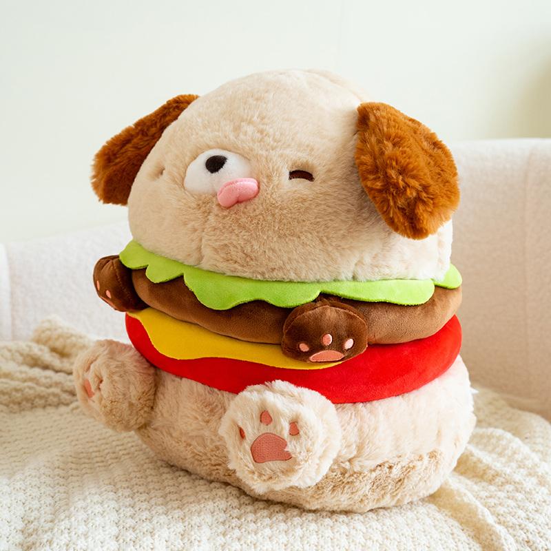 Creative Dog Burger Plush Toy Stuffed Soft Plushies Hamburger Puppy Pillow Sofa Cushion Cute Room Decor Boy Girl Birthday Gift