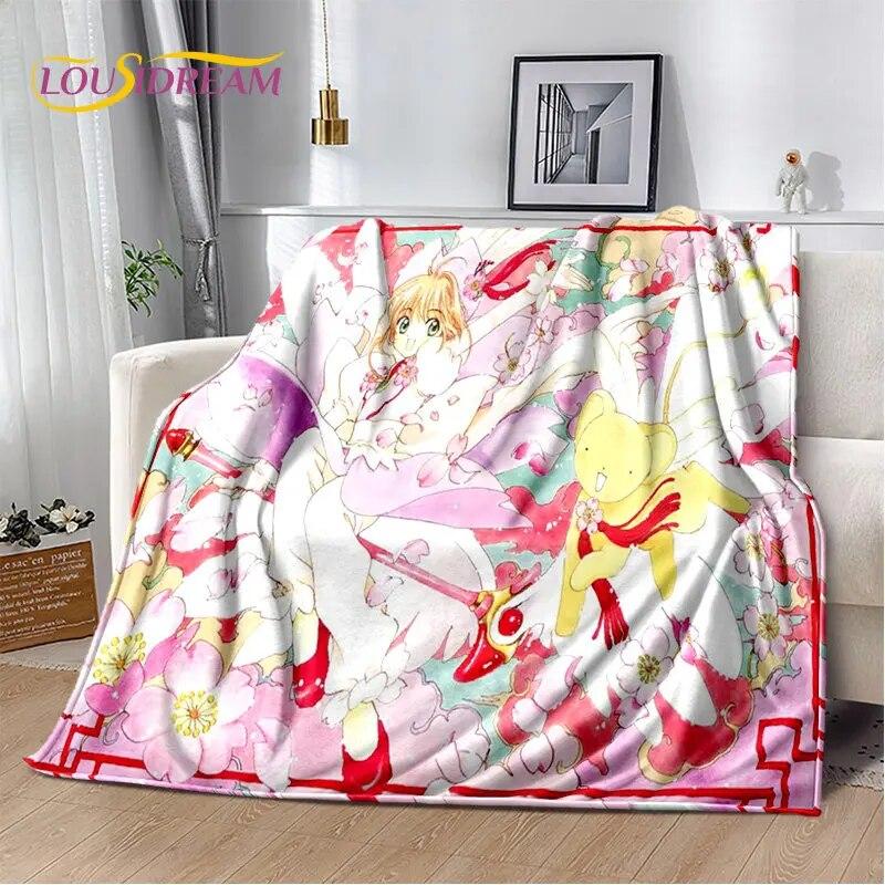 Cute Cartoon Cardcaptor Sakura Soft Plush Blanket,Flannel Blanket Throw Blanket for Living Room Bedroom Bed Sofa Picnic Cover 3D