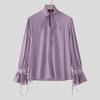 INCERUN Men Stand Neck Lace-up Long Sleeve Casual Oversized Elegant Shirts
