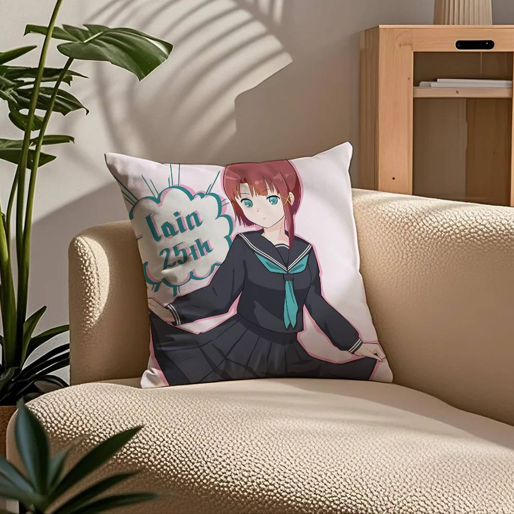 Anime E-Experiments L-Lain Pillow Case Comfort Sofa Bed Silky Elegant Invisible Zipper Custom Decorative Cushion Cover