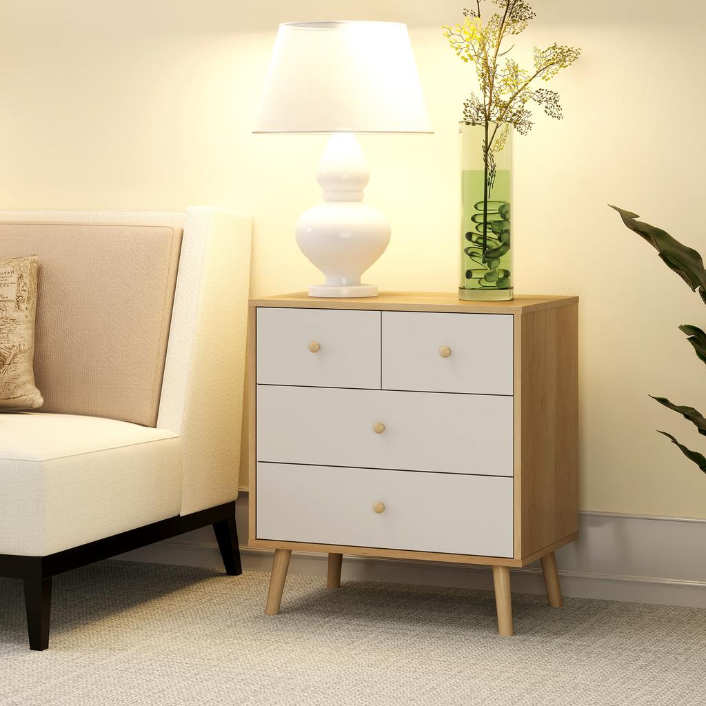 4 Drawer Dresser With Elegant Finish And Large Storage Capacity 60x35x65 Cm Oak And White