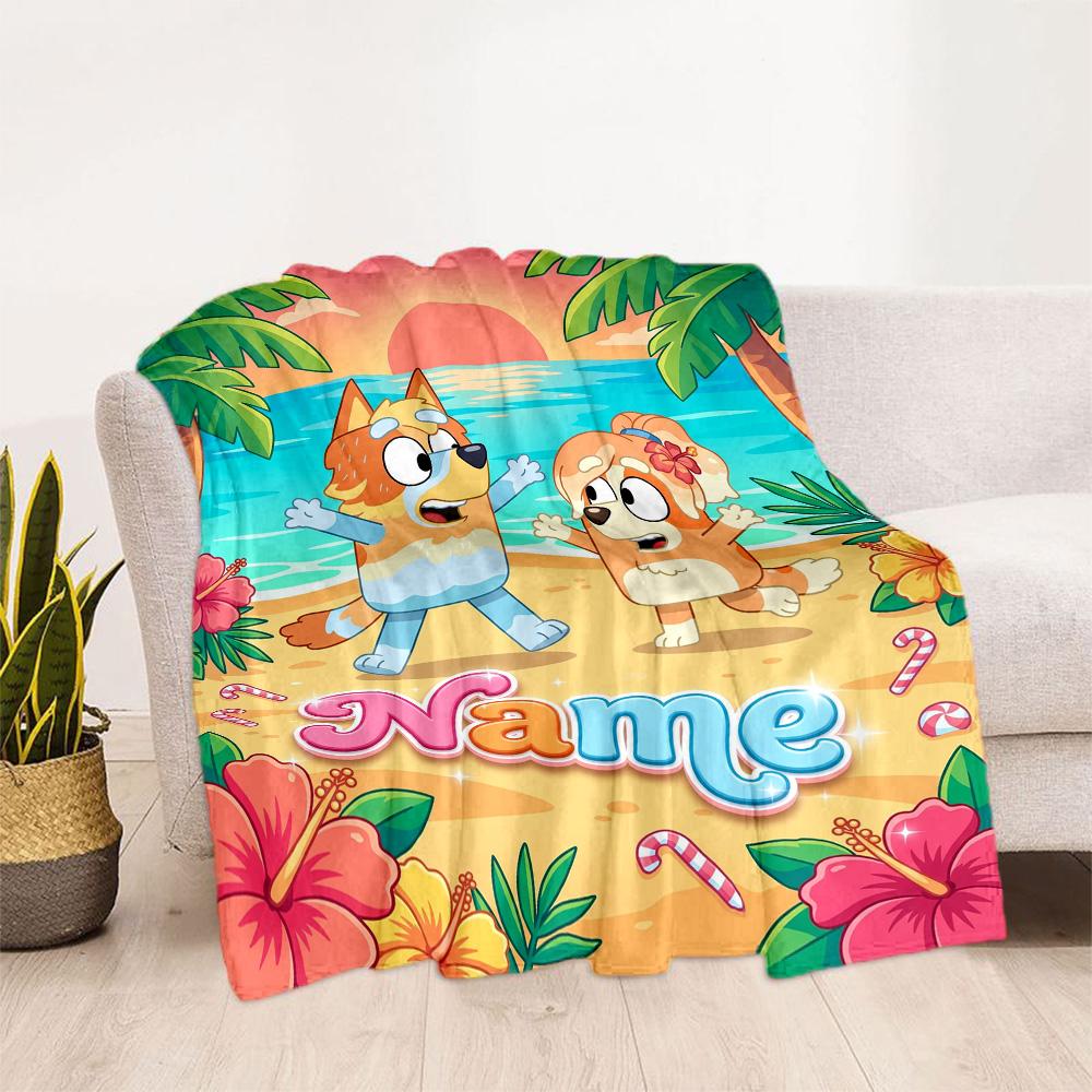 Beach Friends Adventure Personalized Name Blanket Multi-purpose Personalized Blanket Soft & Cozy Throw For Sofa Couch Office Chair Nap All-Season Use