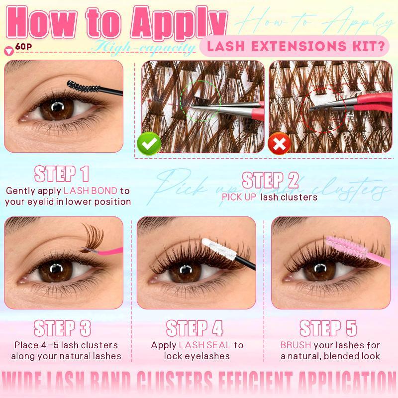 Brown DIY Lash Cluster Kit Soft Fluffy Warm-Toned False Lashes Match Light Brown Hair for Cosplay