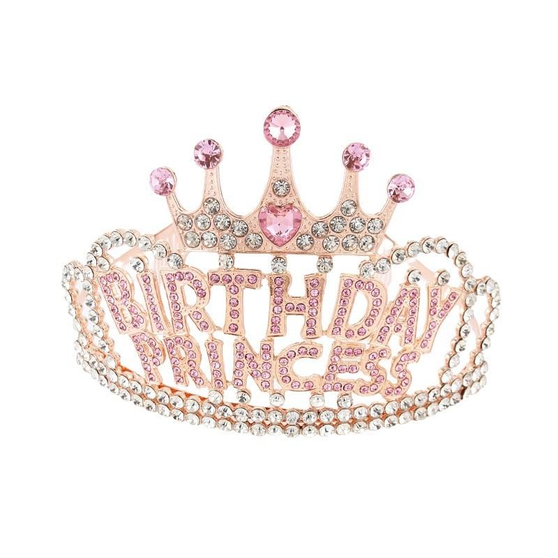 Birthday Princess Crown Creative Rhinestone Headdress Letter Headband Holiday Party Hair Accessories Alloy Headband Crown