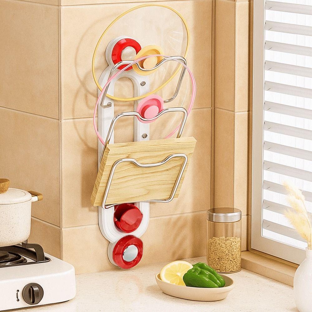 Punch Free Suction Cup Pot Lid Rack Space Saving Cutting Board Holder  Kitchen