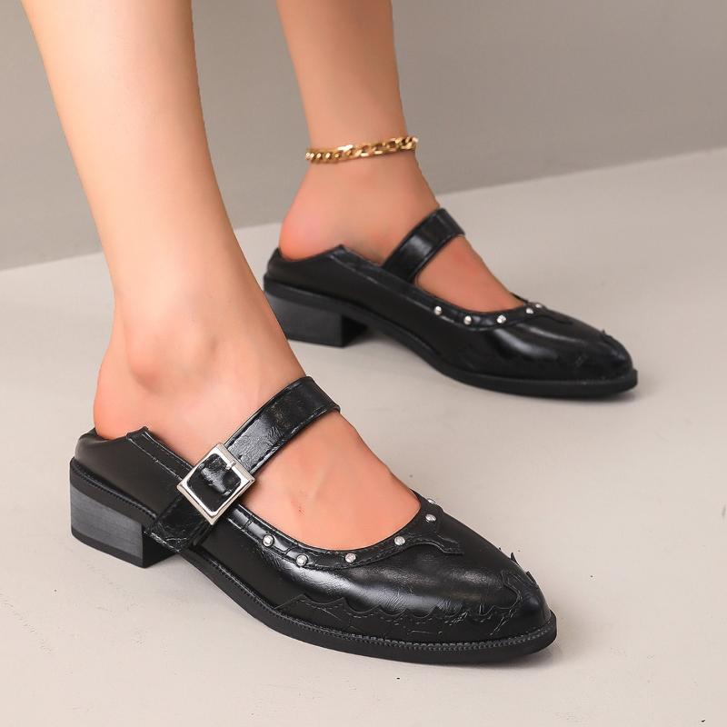 

Fashion Marie Janes Shoes Women Heeled Sandals Casual Retro Shoes Woman 2025 Trend Summer Shallow Dress Soft Leather Zapatillas De Mujer 35 чёрный