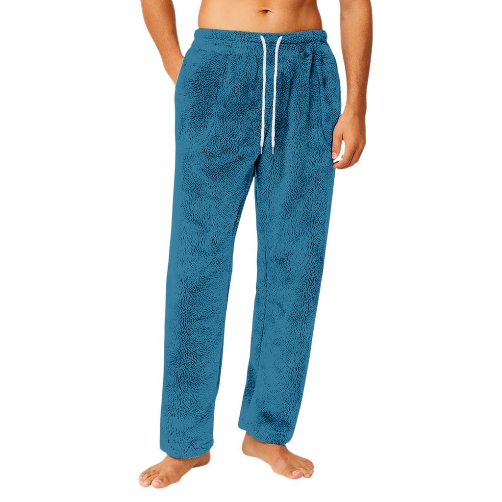 Men's Drawstring Pocket Flannel  Pants Homewear Sleep Pants