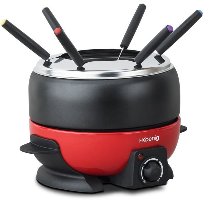 Appareil à fondue hkoenig - alp1800 - jusqu'à 6 personnes - capacité 2l - thermostat réglable jusqu'à 190°c - 800w - rouge/noir
