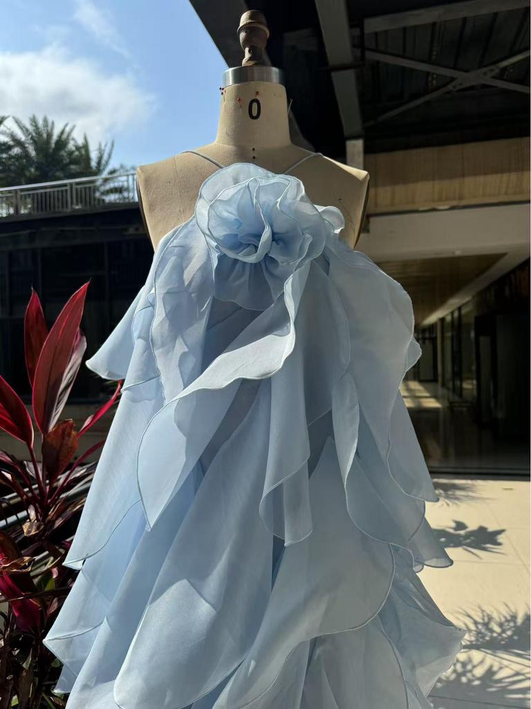 2025 Trendy Women's Off-the-Shoulder Backless Sleeveless Halter Neck Dress with Ruffled Fluffy Skirt
