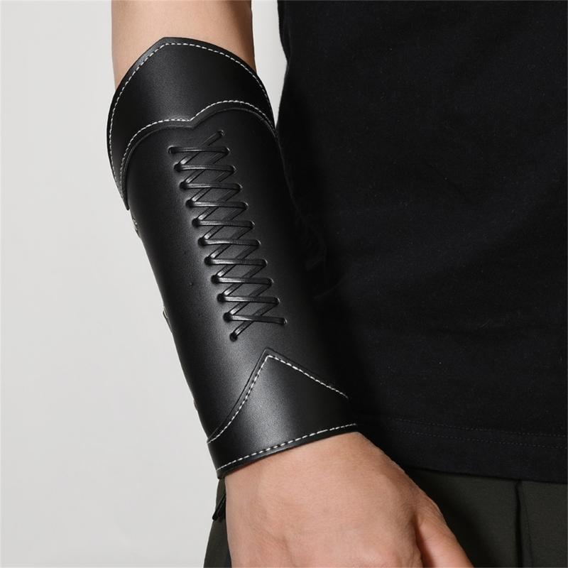 Embellished Leather Armband Adjustable Arm Guard For Men Women Unisex Rock Style Wrist Accessory