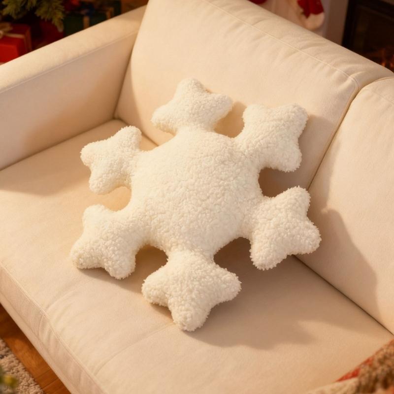 Snowflake Shape White Furry Throw Pillow For Festives Home Decors Winter Holiday Cushion Sofa Bed Couch Accessories Gift